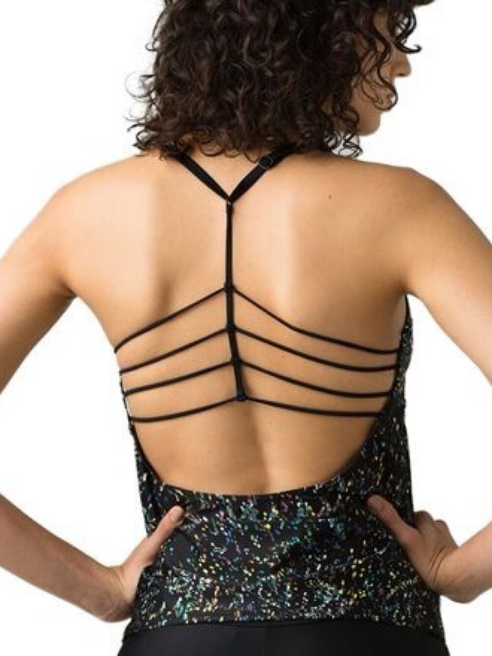 PrAna Margot Tankini Top Speckled Print Strappy Back Swim Top Woman M